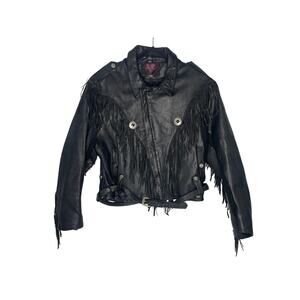 Verducci Black Leather Jacket Fringe Skulls VTG 80’s Size 40